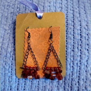 Brown drop dangle earrings handmade loop crystal ooak fairy jewelry gift